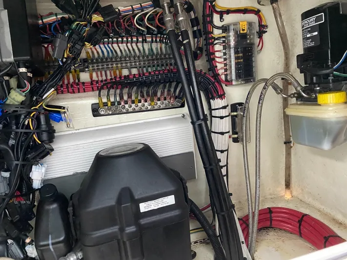 Saborr Yacht Photos Pics Electrical wiring and components inside a 2017 Contender 35 Tournament boat.