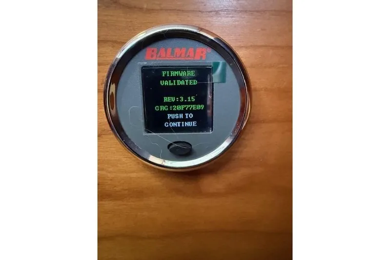 Star Yacht Photos Pics Digital display showing firmware validation on a Balmar device, Sabre 402, 1998 model.