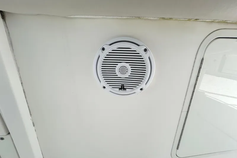 Yacht Photos Pics Speaker on 2017 Boston Whaler 330 Outrage boat ceiling, near a hatch.