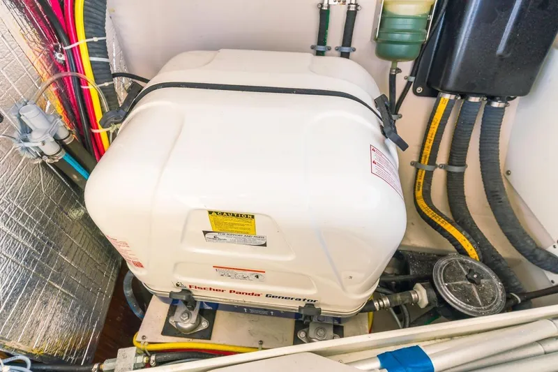 Nina Mia Yacht Photos Pics Fischer Panda generator in a 2018 Catalina 385 yacht engine room.