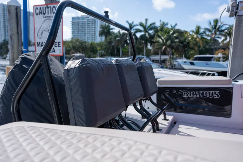 Kraken Yacht Photos Pics Axopar SHADOW 900ST 2023 boat with Brabus details at the marina.