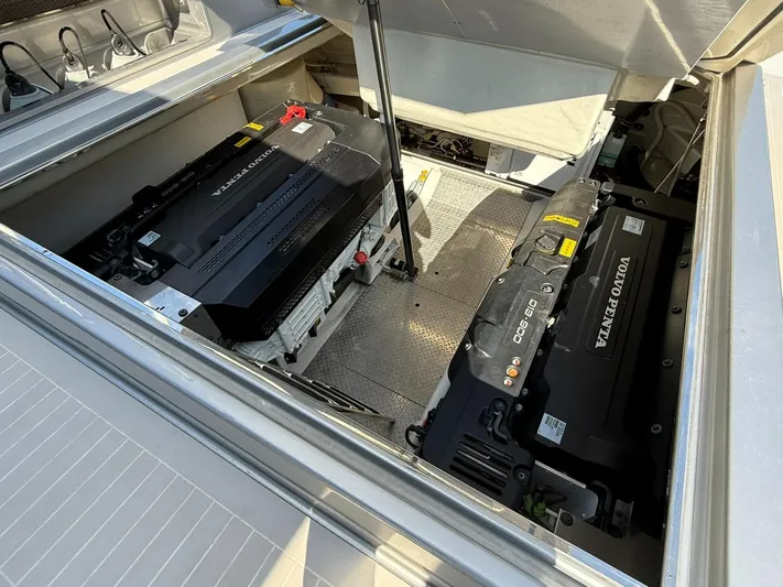  Yacht Photos Pics Engine compartment of 2019 VanDutch 55 yacht with Volvo Penta engines.