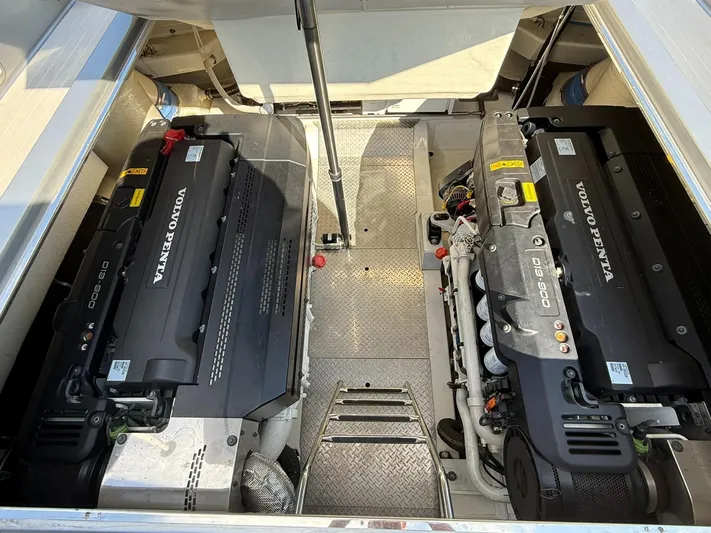  Yacht Photos Pics Engine compartment of 2019 VanDutch 55 yacht with dual Volvo Penta engines.