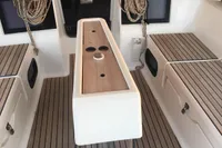 2015 Dufour 382 Grand Large yacht cockpit with teak flooring and seating.