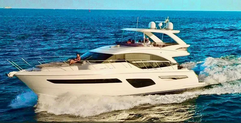 Balance Yacht Photos Pics Luxurious 2018 Princess F55 yacht cruising on open sea.