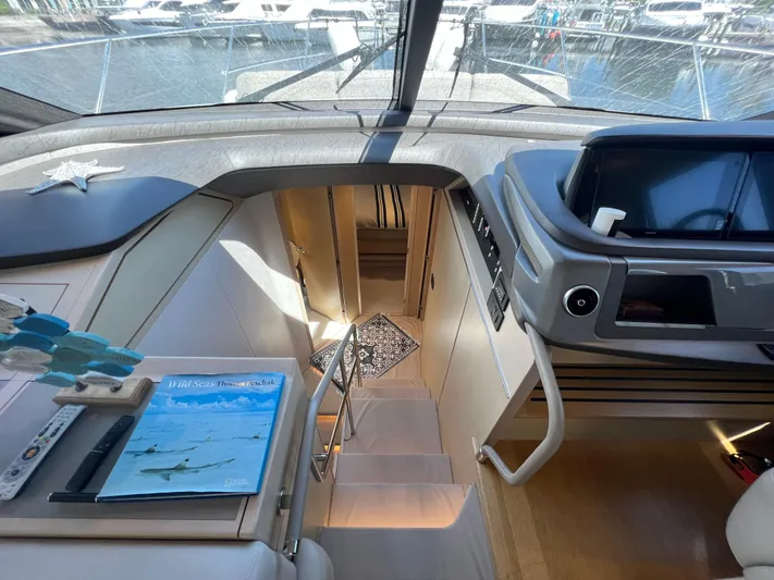 Balance Yacht Photos Pics Interior view of 2018 Princess F55 yacht, featuring modern design and navigation controls.