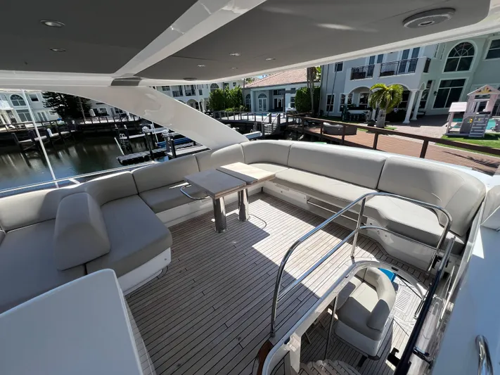 Balance Yacht Photos Pics Spacious deck of 2018 Princess F55 yacht with elegant seating and table.