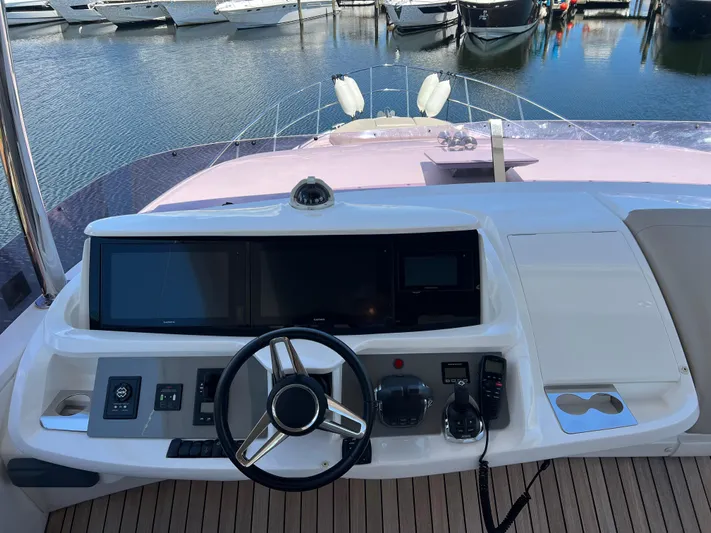 Balance Yacht Photos Pics 2018 Princess F55 yacht helm with modern controls and steering wheel.