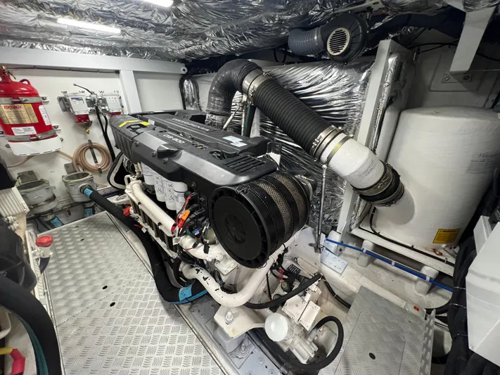 Balance Yacht Photos Pics Engine room of 2018 Princess F55 yacht with visible machinery and equipment.