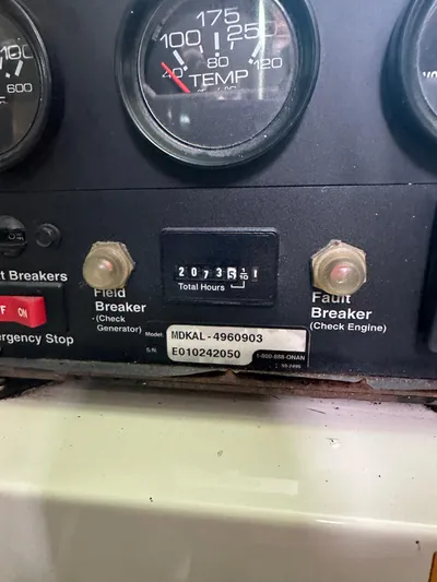 Vivacious Yacht Photos Pics Instrument panel of a 2002 Grand Banks Eastbay 43 showing 2073.5 total hours.