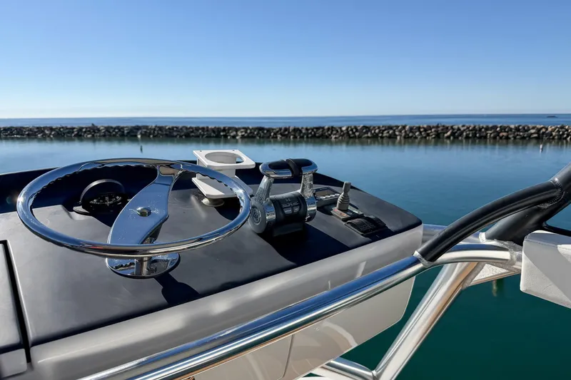 Trouble Maker Yacht Photos Pics Helm of 2013 Viking 46 Convertible yacht with ocean view.