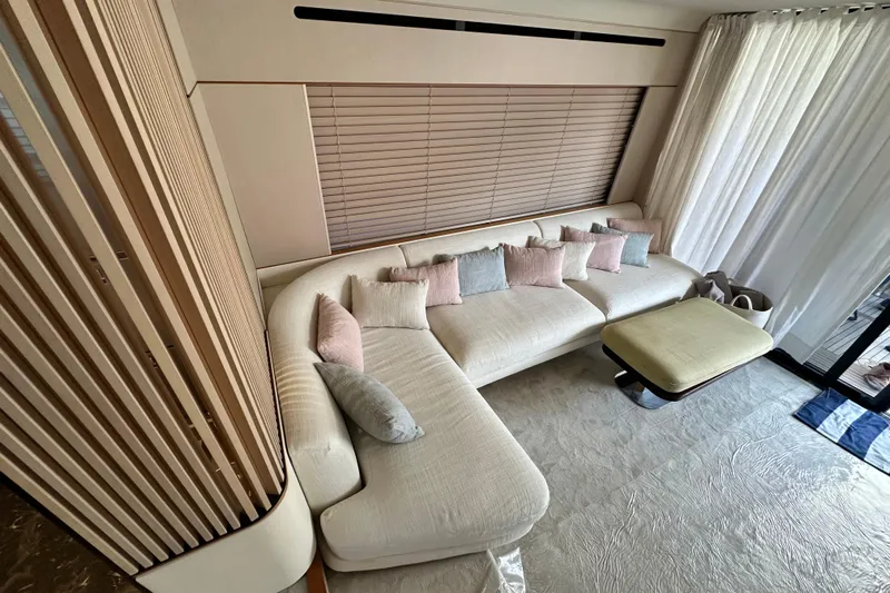  Yacht Photos Pics Luxurious interior of 2022 Azimut 68 yacht with elegant seating and modern decor.