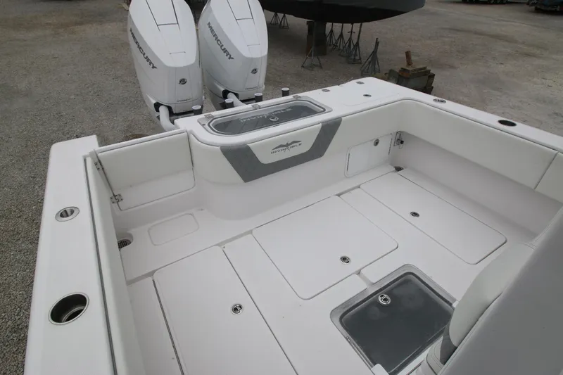  Yacht Photos Pics 2025 Invincible 33 Open Fisherman boat deck with twin Mercury engines.