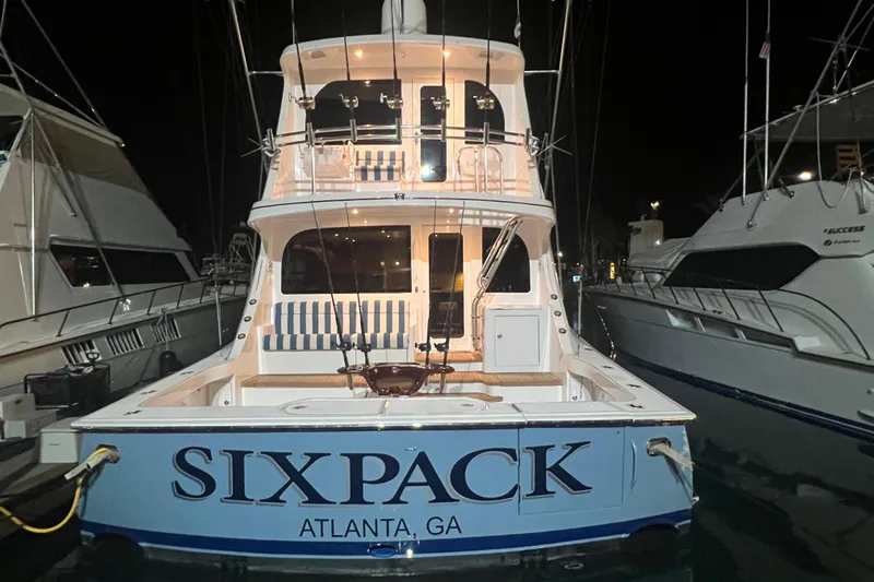 Sixpack Yacht Photos Pics 2013 Hatteras GT63 yacht named "Sixpack" docked at night in Atlanta, GA.