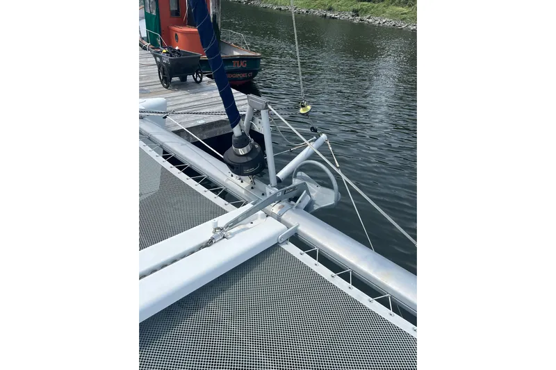 Namaste Yacht Photos Pics 2004 Lagoon 380 catamaran docked, showcasing deck and rigging details.