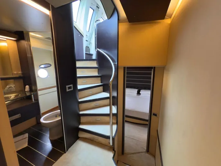  Yacht Photos Pics Interior of 2006 Azimut 86S yacht with modern staircase and luxurious cabin.