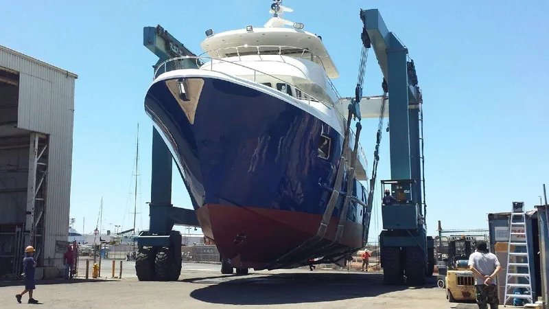 Allseas Yacht Photos Pics Allseas Expedition 92 yacht being lifted at a shipyard, 2016 model.
