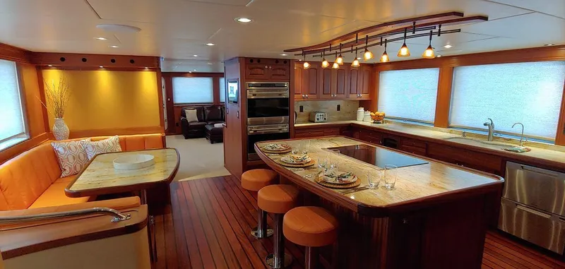 Allseas Yacht Photos Pics Luxurious kitchen and dining area on the 2016 Allseas Expedition 92 yacht.