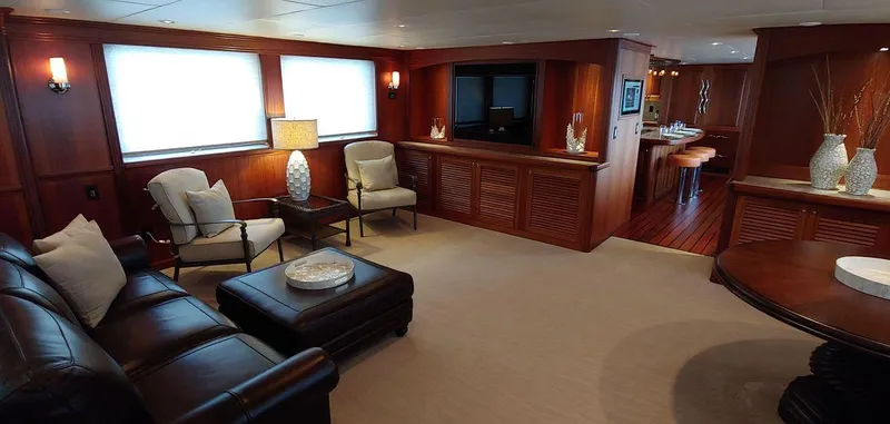 Allseas Yacht Photos Pics Luxurious interior of 2016 Allseas Expedition 92 yacht with elegant seating and modern decor.