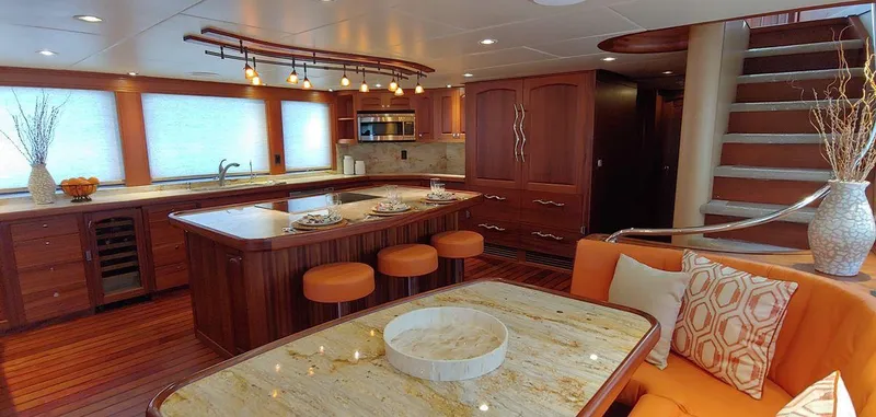 Allseas Yacht Photos Pics Luxurious kitchen and dining area in 2016 Allseas Expedition 92 yacht.