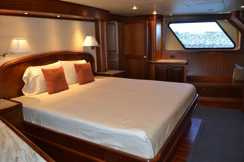 Allseas Yacht Photos Pics Luxurious master bedroom on Allseas Expedition 92 yacht, 2016 model.