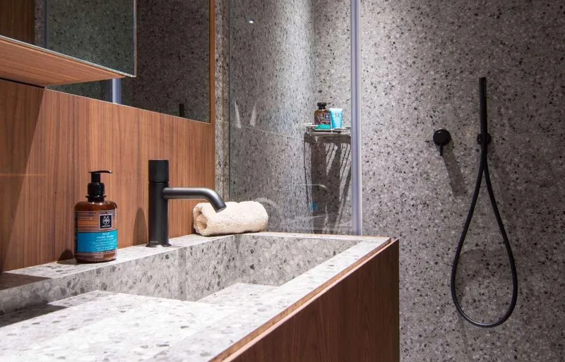 Whisper V Yacht Photos Pics Luxurious bathroom in 2002 Ferretti Yachts 112 Custom Line, featuring modern fixtures and elegant design.