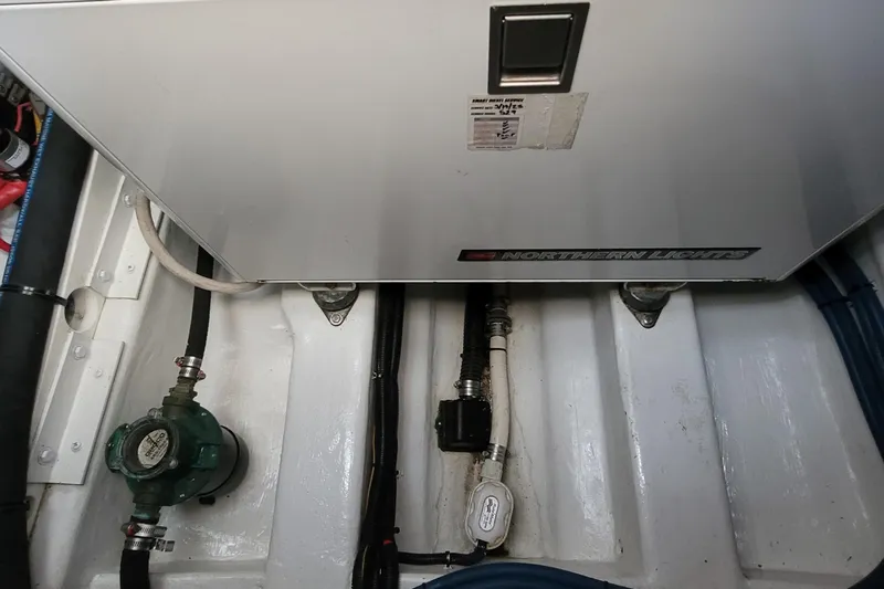 Future 7 Yacht Photos Pics Engine room of 2018 MJM 50z with Northern Lights generator and plumbing components.