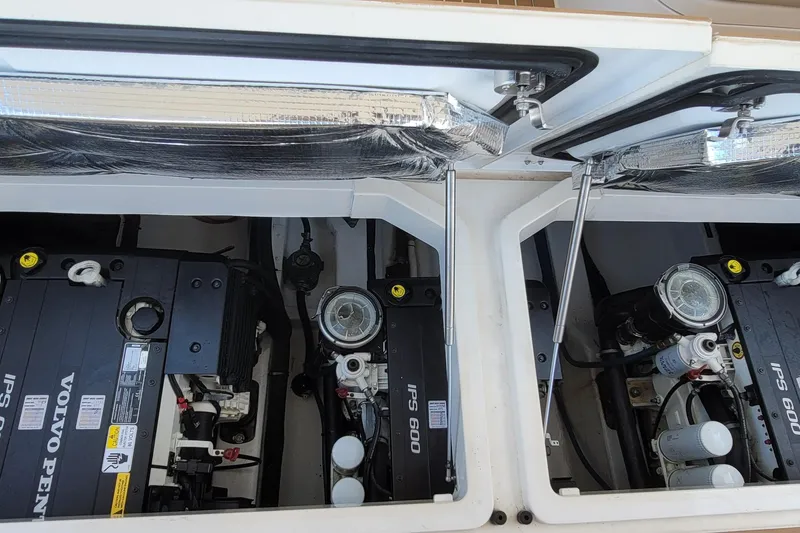 Future 7 Yacht Photos Pics Engine compartment of a 2018 MJM 50z with Volvo Penta IPS 600 engines.