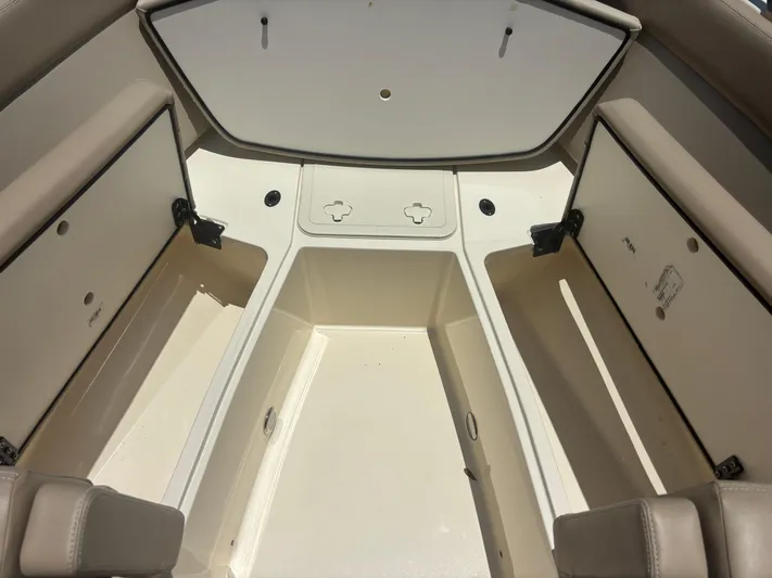  Yacht Photos Pics 2024 Scout 240 Dorado boat interior storage compartments.