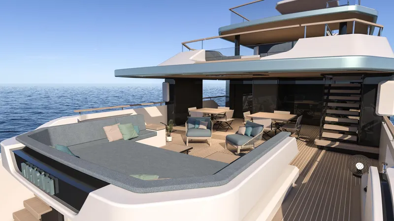  Yacht Photos Pics Luxurious 2026 Cerri Cantieri Navali Kiribati 38 yacht with spacious deck and ocean view.