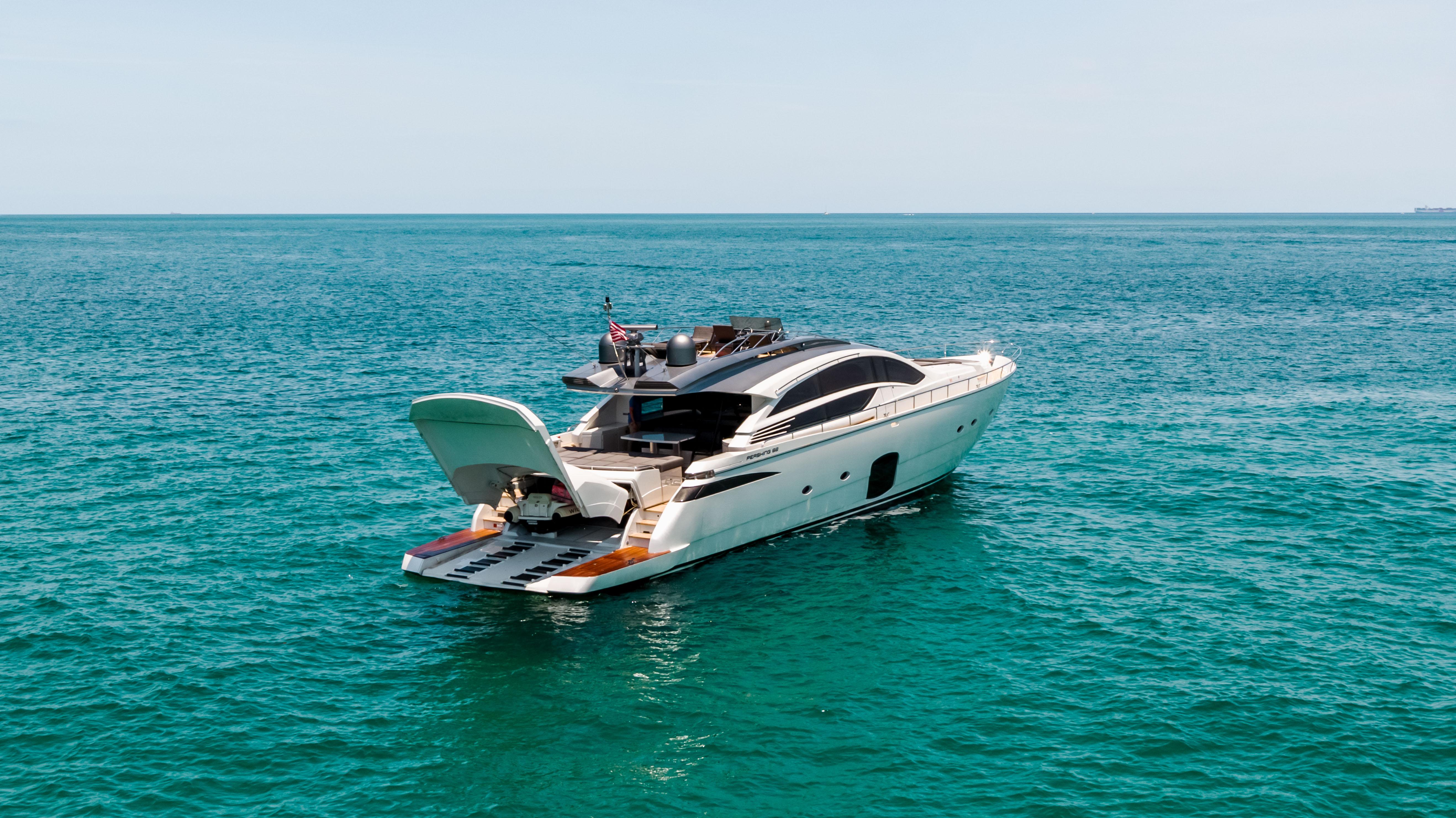 Luxury 2017 Pershing 82 VHP yacht cruising on open sea.