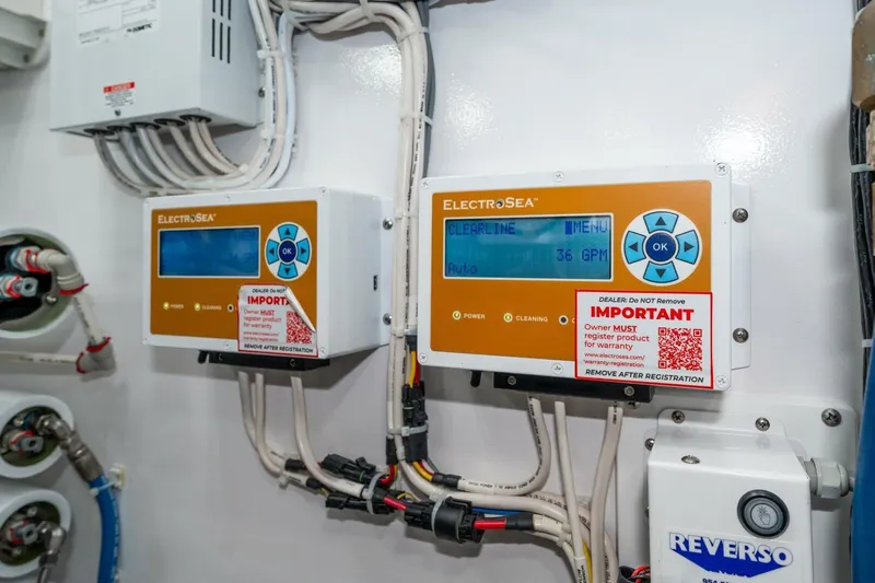 Zatara Yacht Photos Pics ElectroSea control panels on 2025 Viking 90 Convertible yacht, displaying operational settings.