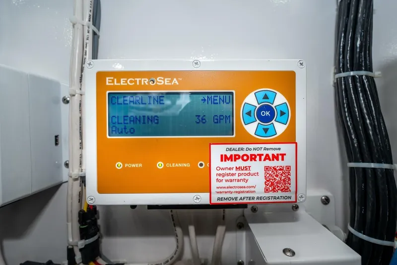 Zatara Yacht Photos Pics ElectroSea control panel in 2025 Viking 90 Convertible yacht, displaying cleaning settings.