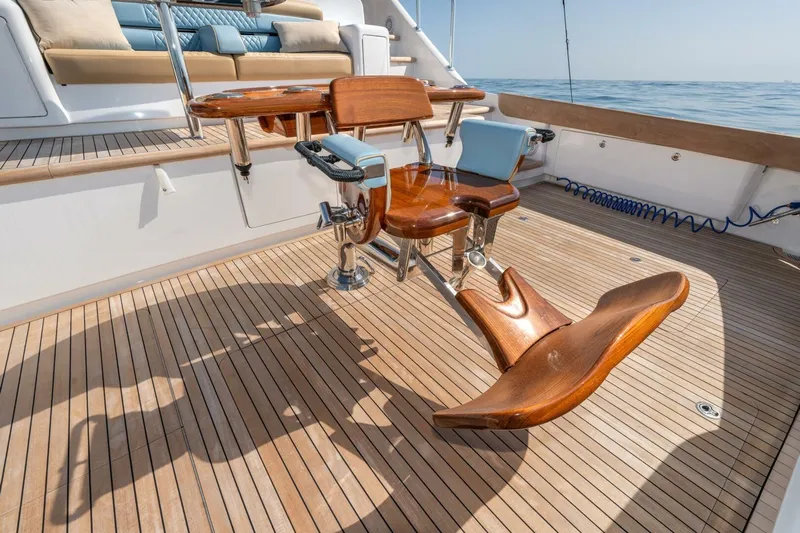 Zatara Yacht Photos Pics Luxury fishing chair on 2025 Viking 90 Convertible yacht deck.