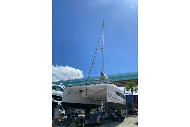 Nauti Habit Yacht Photos Pics 2023 Bali 4.2 catamaran on display under a clear blue sky.