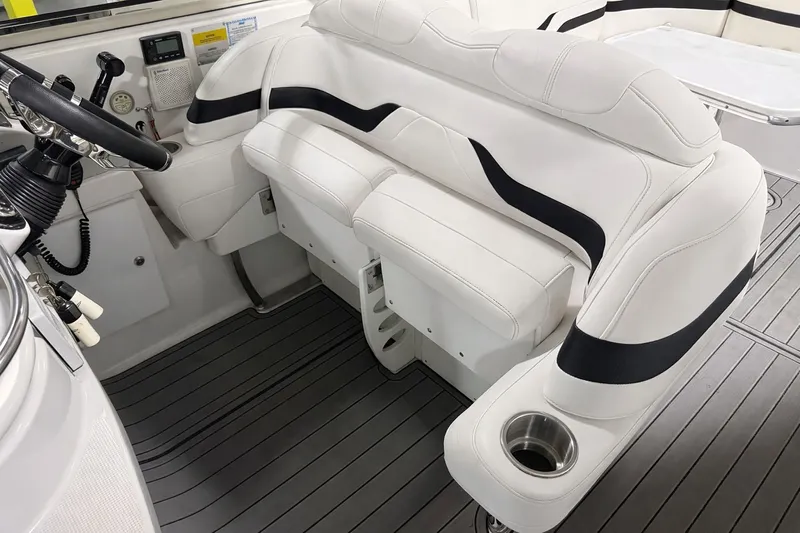 Prime Time Yacht Photos Pics Interior of a 2005 Formula 370 Super Sport boat, white upholstery.
