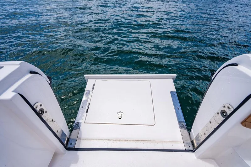  Yacht Photos Pics Intrepid 477 Evolution 2021 boat platform with ocean view.