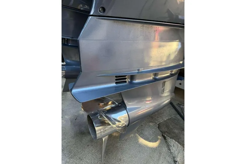  Yacht Photos Pics Close-up of a 2022 Contender 35 ST boat engine component.