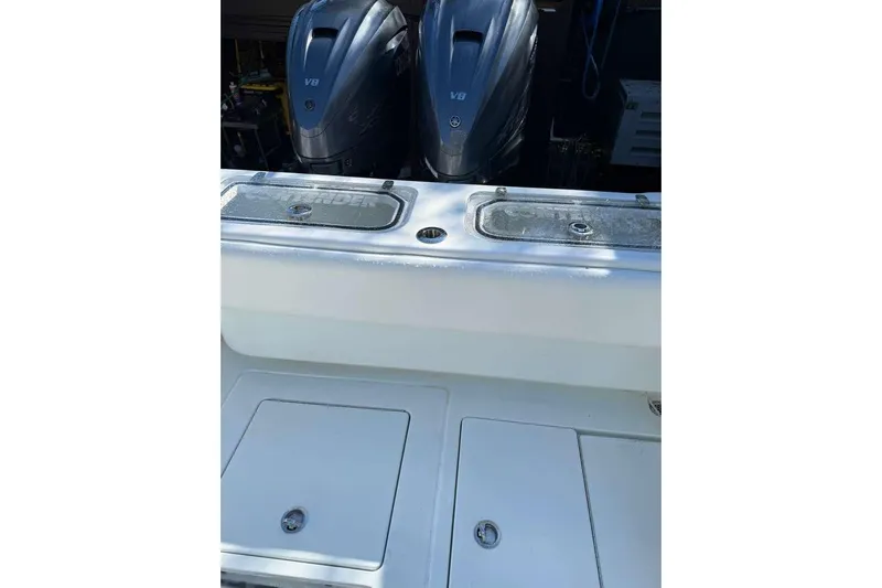  Yacht Photos Pics 2022 Contender 35 ST boat with dual V8 engines, rear deck view.
