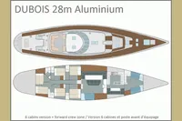 Dubois 28m Aluminium yacht layout with six cabins and forward crew zone.