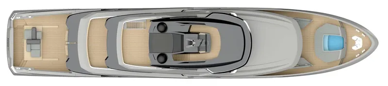 Doge 500 Yacht Photos Pics Top view of Ocean King DOGE 500 yacht, 2028 model, showcasing sleek design and spacious deck layout.