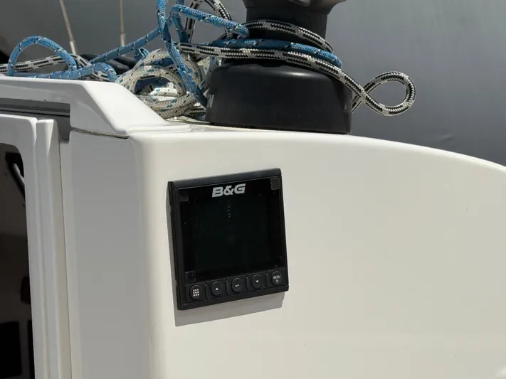 Evelyn Yacht Photos Pics B&G display on 2022 J Boats J/9 sailboat with ropes and winch.