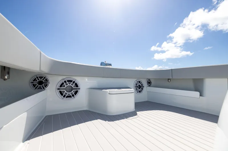  Yacht Photos Pics Spacious deck of 2024 Freeman 43 boat under clear blue sky.