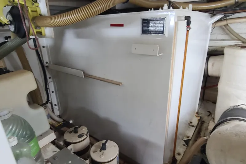 Breakaway Yacht Photos Pics Engine room of 2000 Grand Banks 46 Classic yacht with mechanical components.