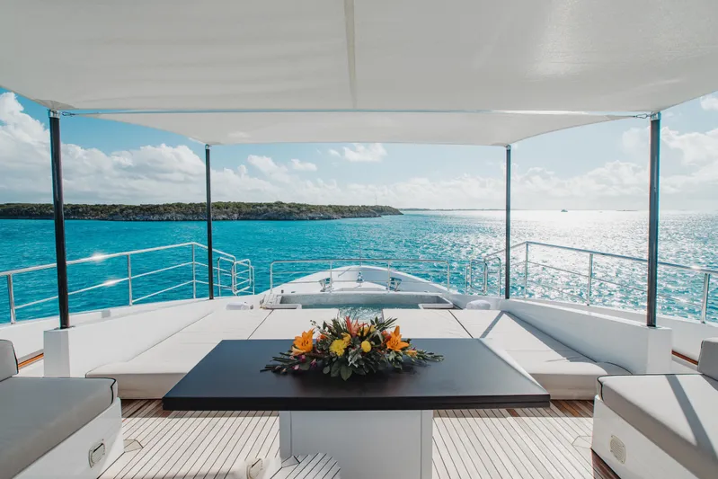 Emina Yacht Photos Pics Luxurious Benetti Veloce 140 yacht deck with ocean view, 2014 model.