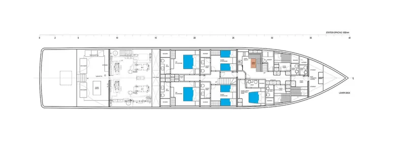  Yacht Photos Pics Floor plan of the 2028 Inace Explora 131 yacht, showcasing cabin and layout design.