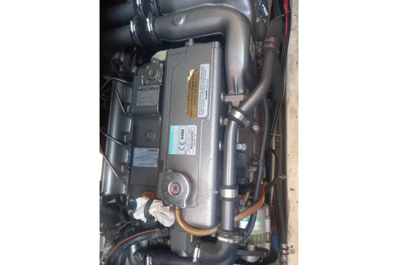  Yacht Photos Pics Engine of a 1994 Siltala Nauticat 38 sailboat, showcasing detailed components.