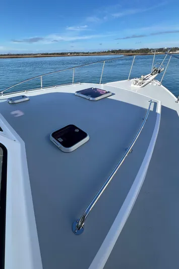 Tomahawk Yacht Photos Pics 2011 Flowers Hardtop boat deck with ocean view and clear sky.