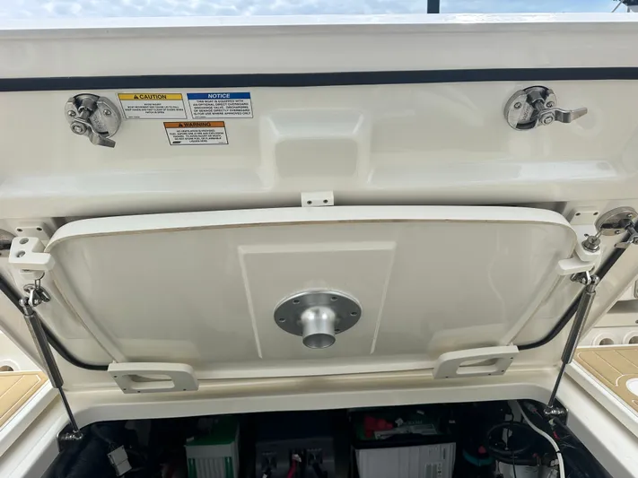  Yacht Photos Pics Interior view of 2017 Boston Whaler 320 Vantage storage compartment.