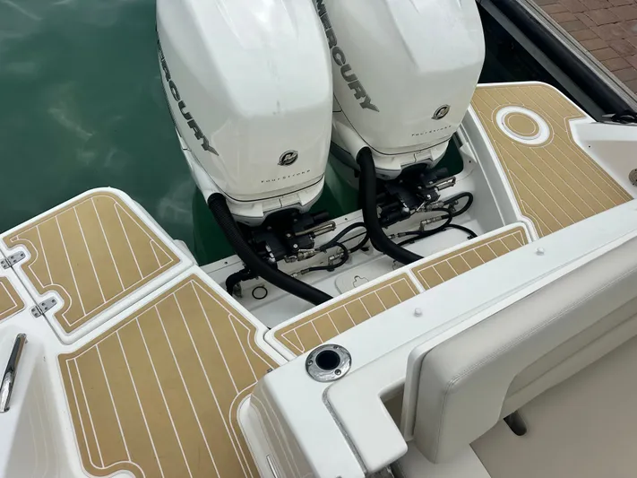  Yacht Photos Pics Boston Whaler 320 Vantage 2017 with Mercury engines at dock.